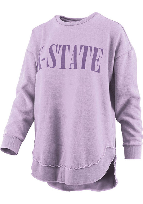 Womens K-State Wildcats Lavender Pressbox Burnout Showtime Poncho Crew Sweatshirt