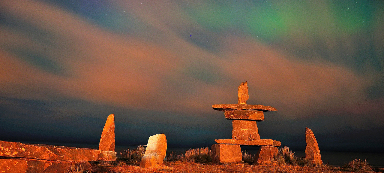 Indigenous Inuksuk - Welcome text and written in Cree Native