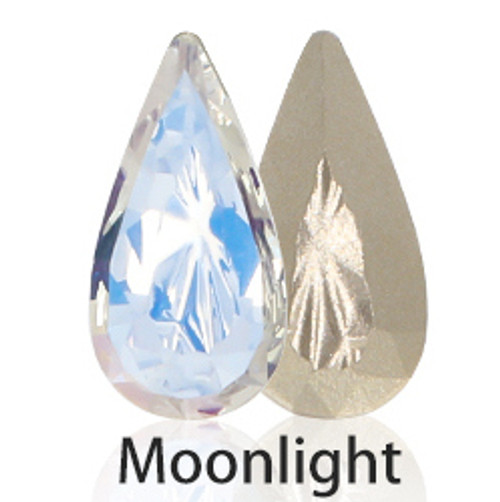 Glass rhinestone teardrop 10x20mm with relief cut Moonlight