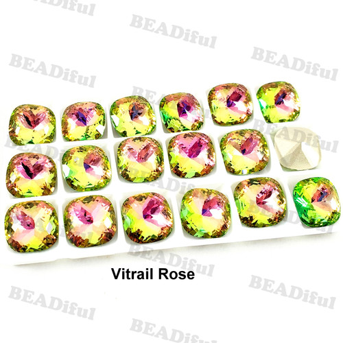 Crystal fancy stone dome square 18mm Vitrail Rose Crystal fancy stone dome square 18mm Vitrail Rose