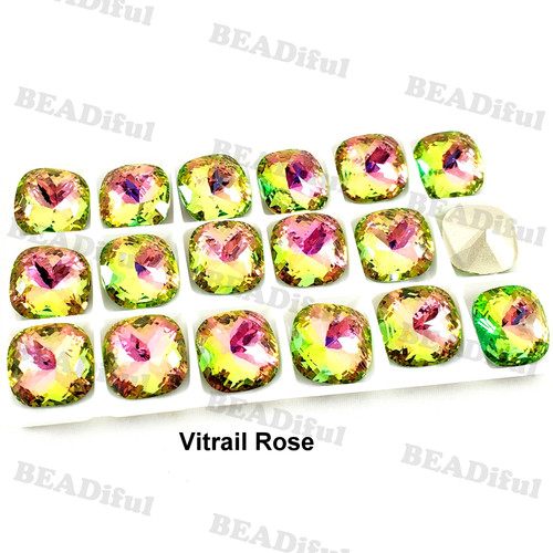 Crystal fancy stone dome square 18mm Vitrail Rose