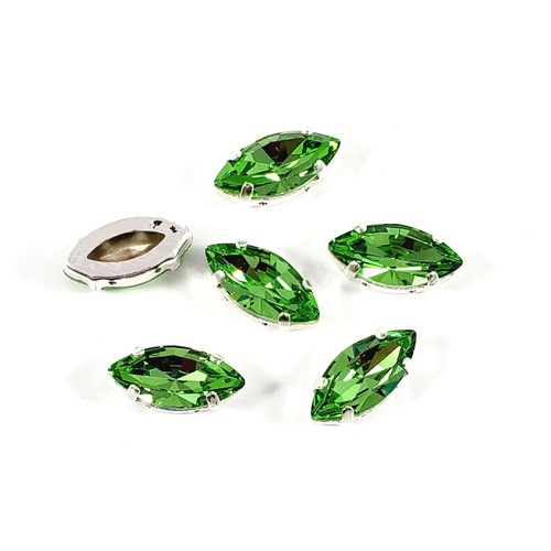 Crystal Navette PERIDOT 7x15mm w/silver claw Crystal Navette PERIDOT 7x15mm w/silver claw