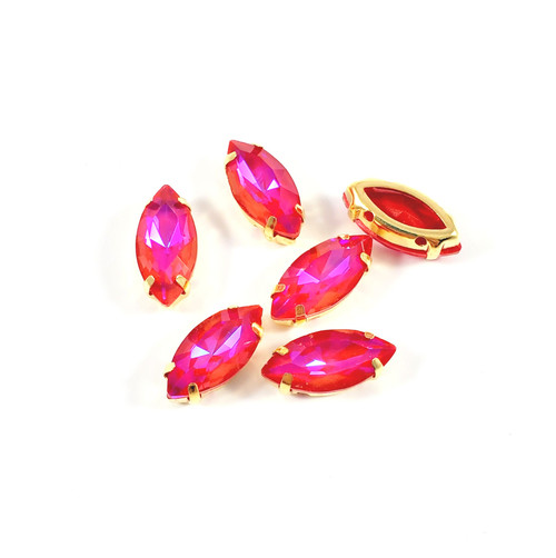 Navette stone 7x15mm Hyacinth Ultra/Delite w/gold claw setting.