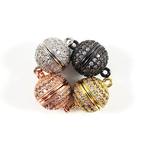 Magnetic ball clasp with micro pave CZ. Magnetic ball clasp with micro pave CZ.