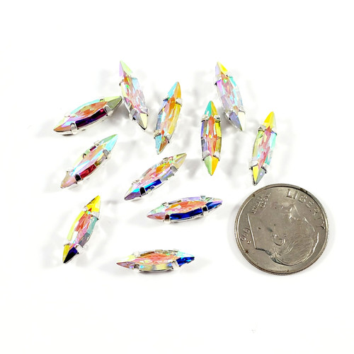 Slim Navette 4x15mm Crystal AB w/Silver claw setting