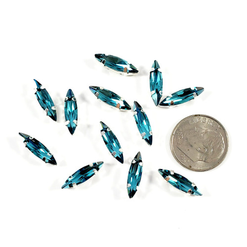 Slim Navette stone 4x15mm Indicolite w/silver claw setting