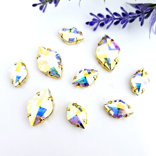 Crystal Lemon stone with claw setting, Crystal AB 12x19mm