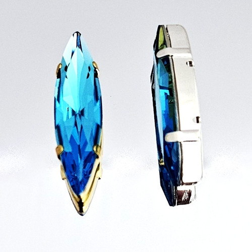 Navette stone 35x9.5mm in claw setting, Dk Aqua