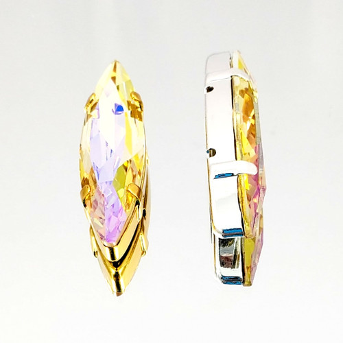 Navette (horse eye shape) stone 35x9.5mm in claw setting, Paradise Shine