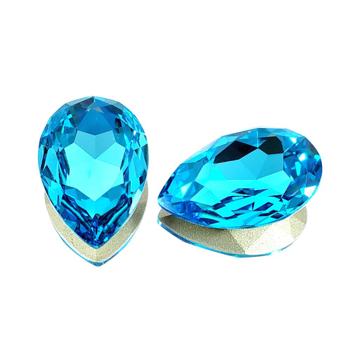 Crystal fancy stone pear-shape 30x20mm Dk Aqua