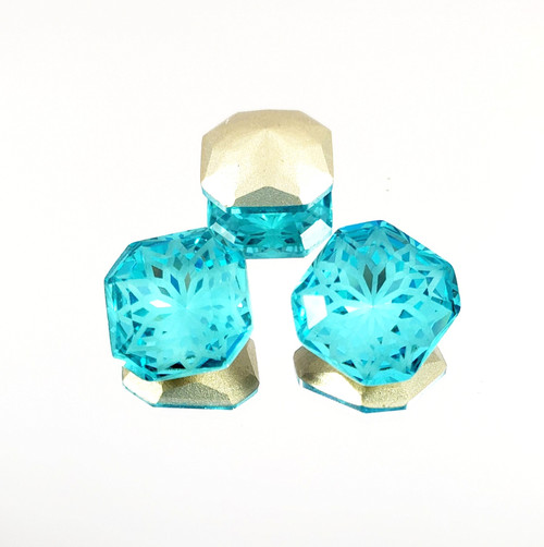 Crystal glass rhinestone square octagon 14mm Lotus Aqua