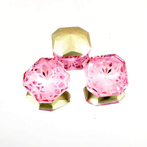 Crystal glass rhinestone square octagon 14mm Lotus Lt Rose