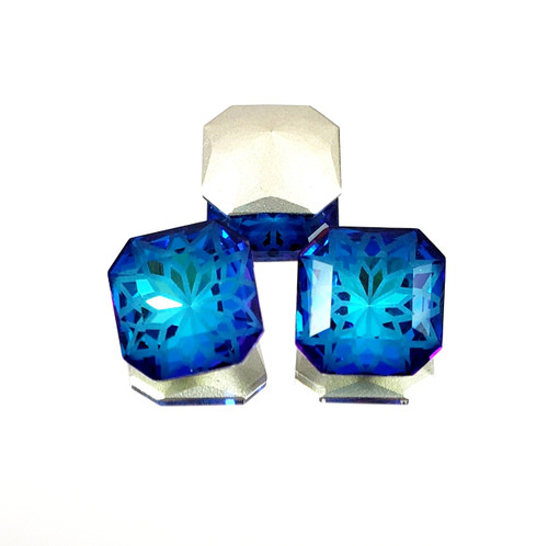 Crystal glass rhinestone square octagon 14mm Lotus Bermuda Blue