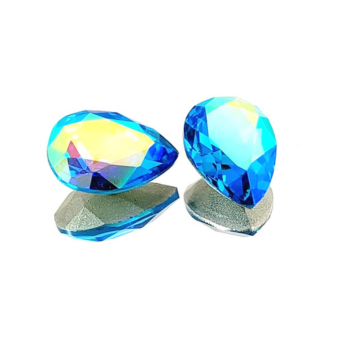 Crystal fancy stone pear-shape 18x13mm Dk Aqua AB