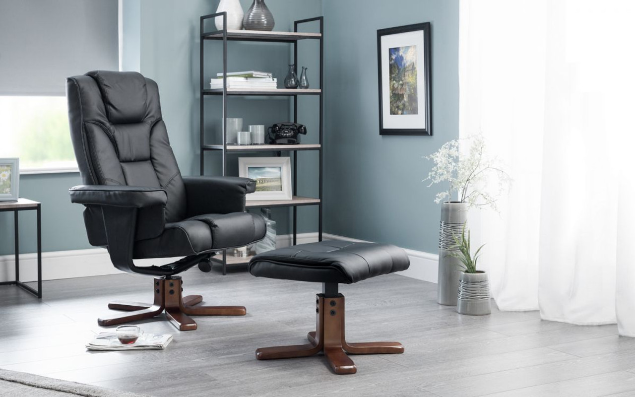 Buy Julian Bowen Malmo Black Leather Recliner Chair and Stool