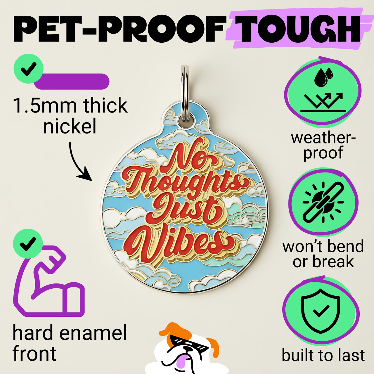 No Thoughts Just Vibes Dog Tag | Bad Tags