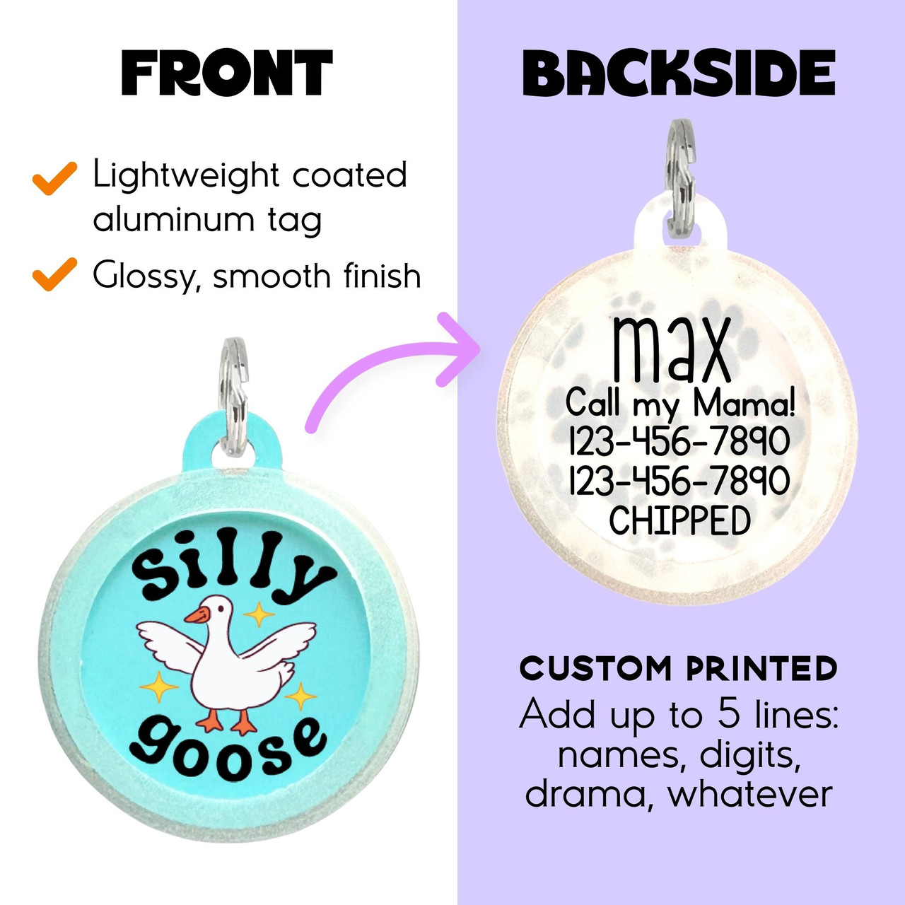 Silly Goose Dog Tag - Personalized Pet ID Tag - Silent Dog Tags