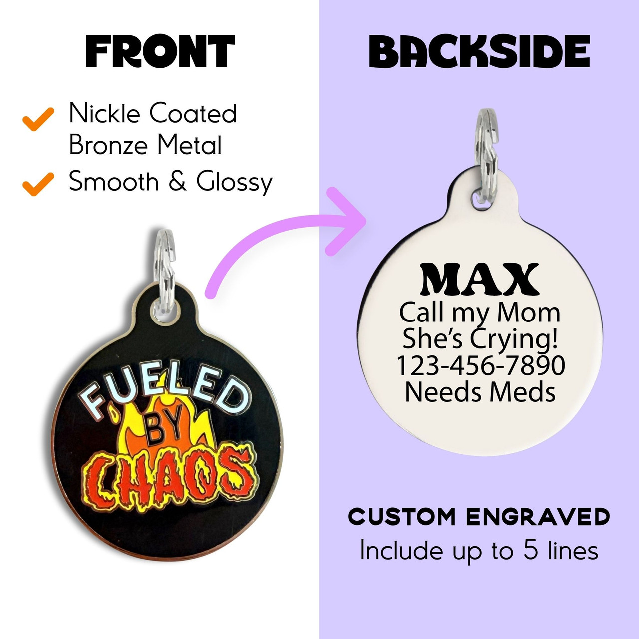 Fueled by Chaos Funny Personalized Dog ID Tag