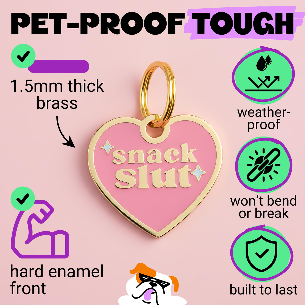 Snack Slut Funny Dog Tag - Pink Enamel Heart Personalized Pet ID