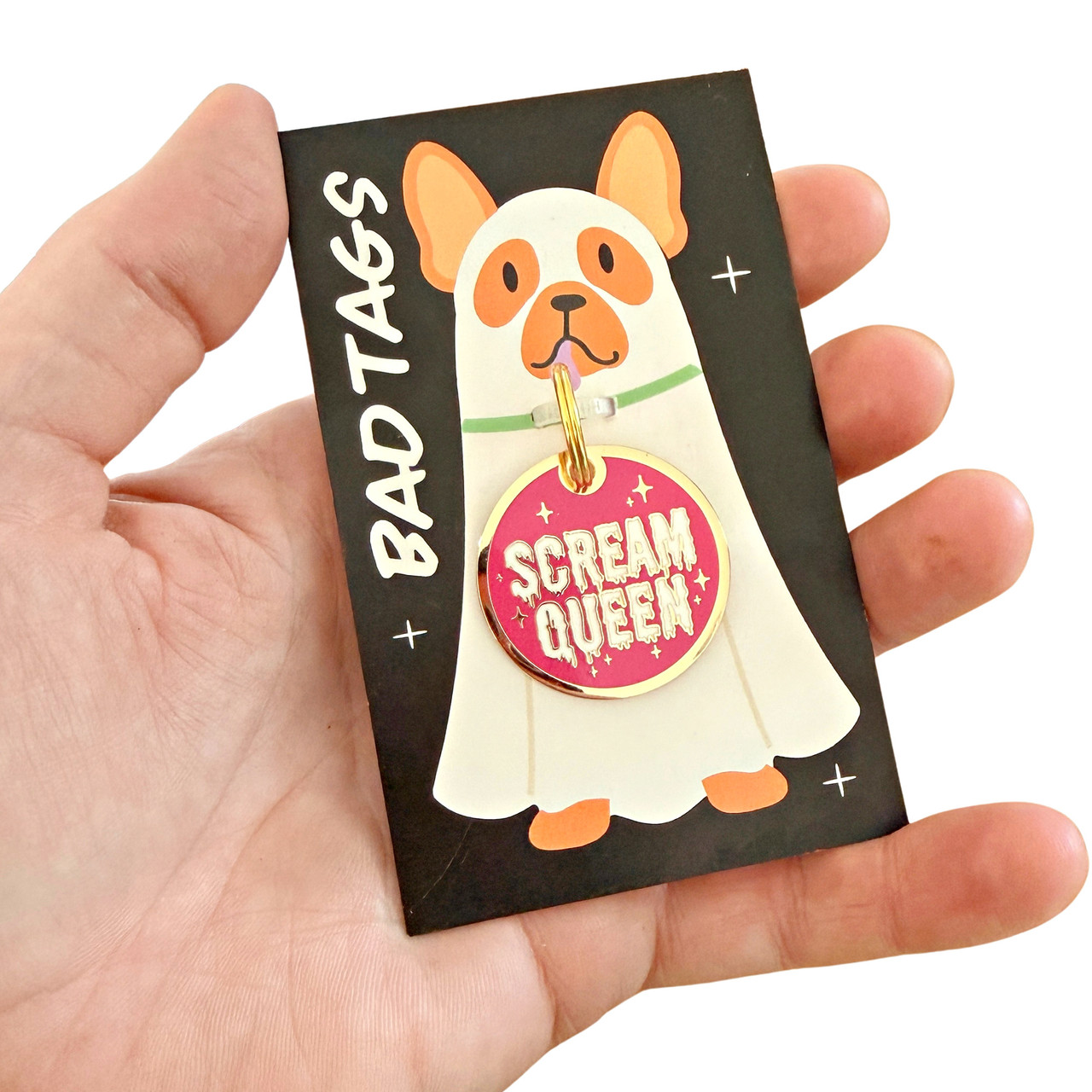 ㉒Dog Tag 薔薇 チェーン付き 真鍮 Scream Queen - Halloween Dog Tag - Gold Enamel Pet ID Tag