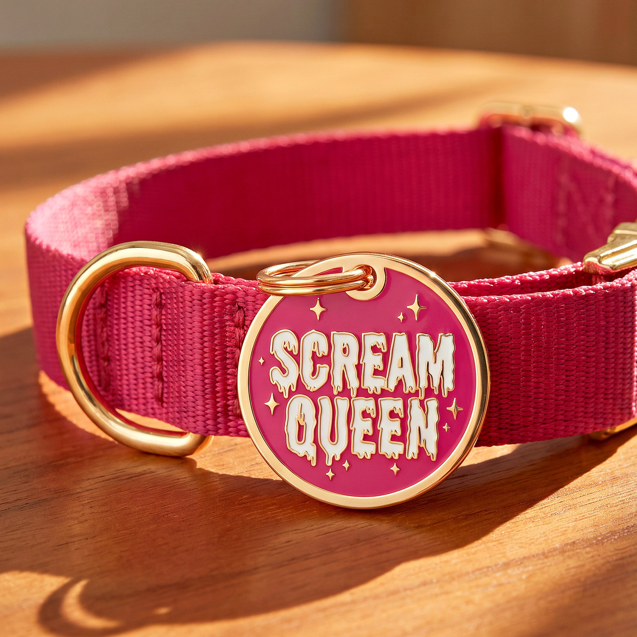 ㉒Dog Tag 薔薇 チェーン付き 真鍮 Scream Queen - Halloween Dog Tag - Gold Enamel Pet ID Tag