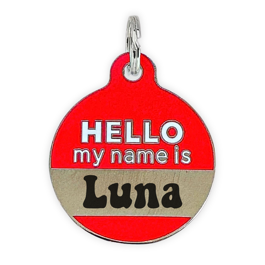 Hello My Name Is Red - Enamel Pet Tag