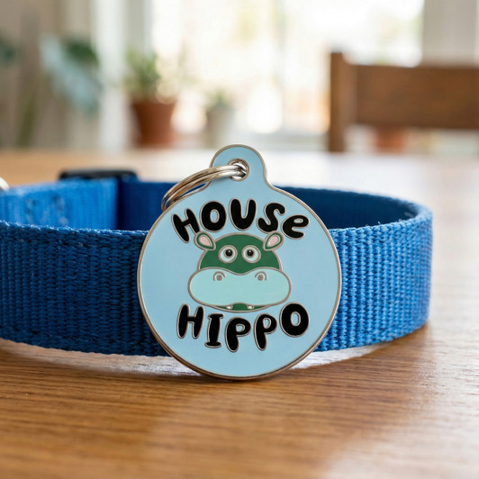 House Hippo - Enamel Dog Tag *Blue New Color House Hippo - Enamel Dog Tag *Blue New Color