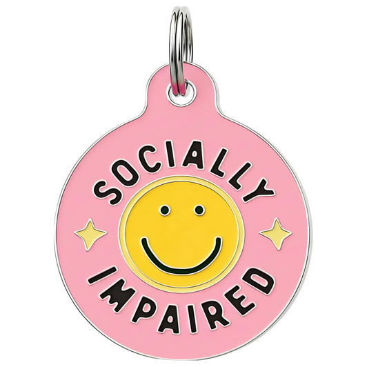 Socially Impaired - Enamel Dog Tag *Pink New Color Socially Impaired - Enamel Dog Tag *Pink New Color
