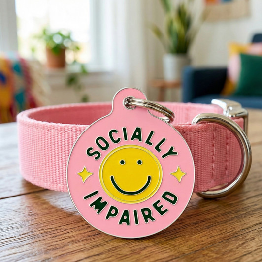 Socially Impaired - Enamel Dog Tag *Pink New Color Socially Impaired - Enamel Dog Tag *Pink New Color