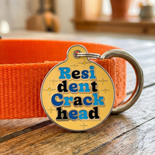Resident Crackhead - Enamel Dog Tag *Orange