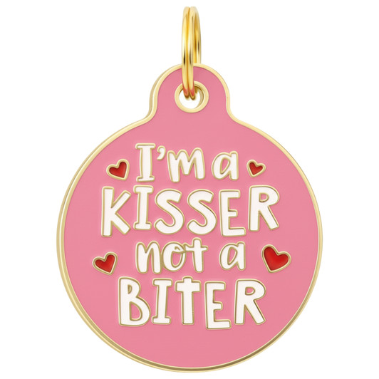 Kisser not a Biter - Enamel Dog Tag *Pink