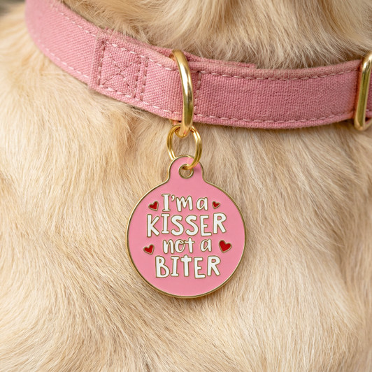 Kisser not a Biter - Enamel Dog Tag *Pink