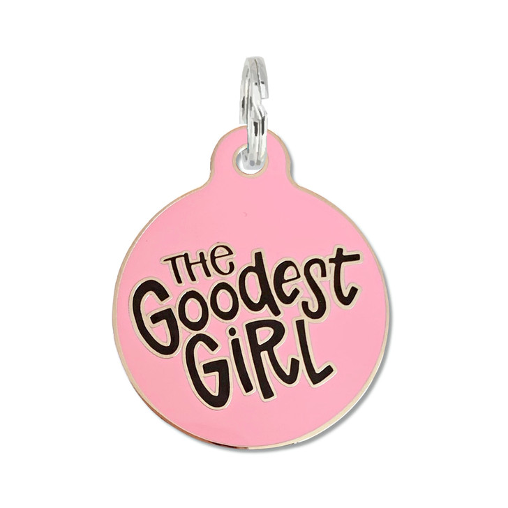 The Goodest Girl Pink Enamel Dog ID Tag