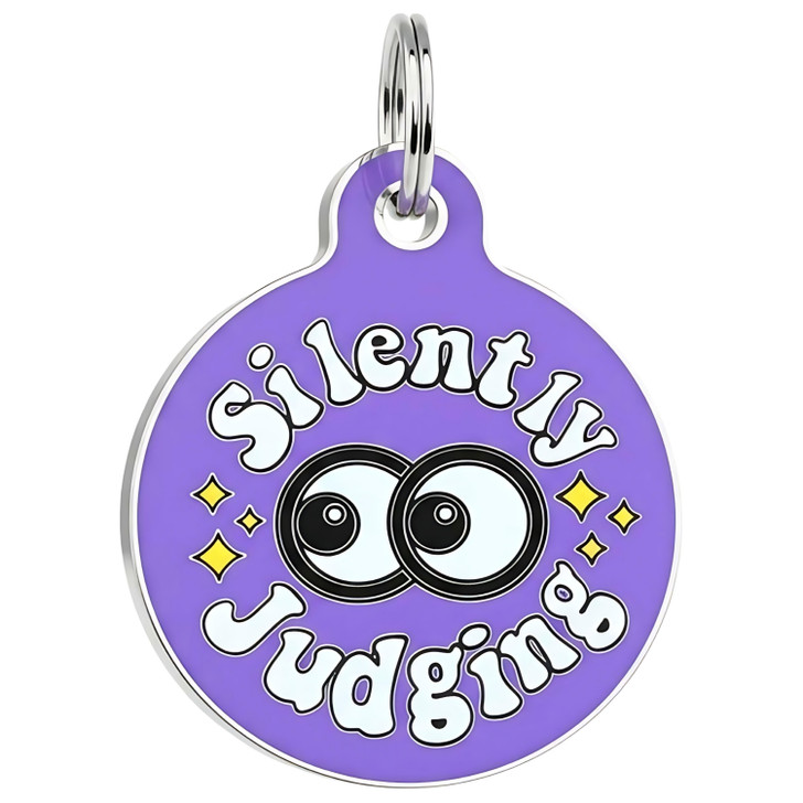 Silently Judging - Enamel Dog Tag *Purple