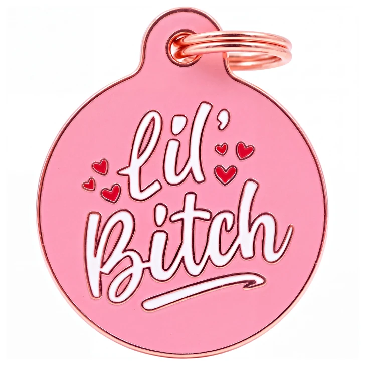 Lil Bitch - Pink Enamel Dog Tag