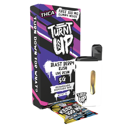 Turnt Up 5g THCA disposable vape bar, flavor Blast Berry Kush.thca disposable vape