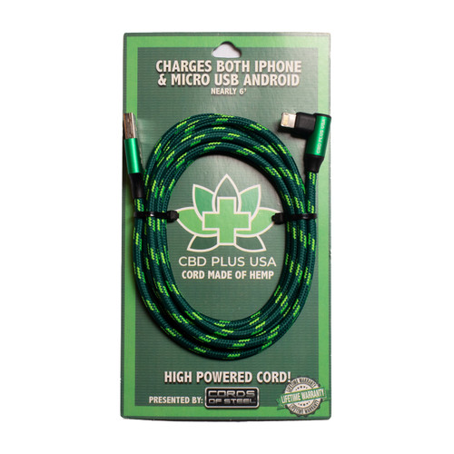 6 Foot Hemp Charging Cable - 2 in 1 - Lightning and micro USB charging cable