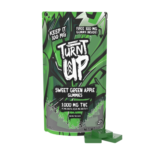 TURNT UP - SWEET GREEN APPLE GUMMIES 1000MG 10PK gummy thc