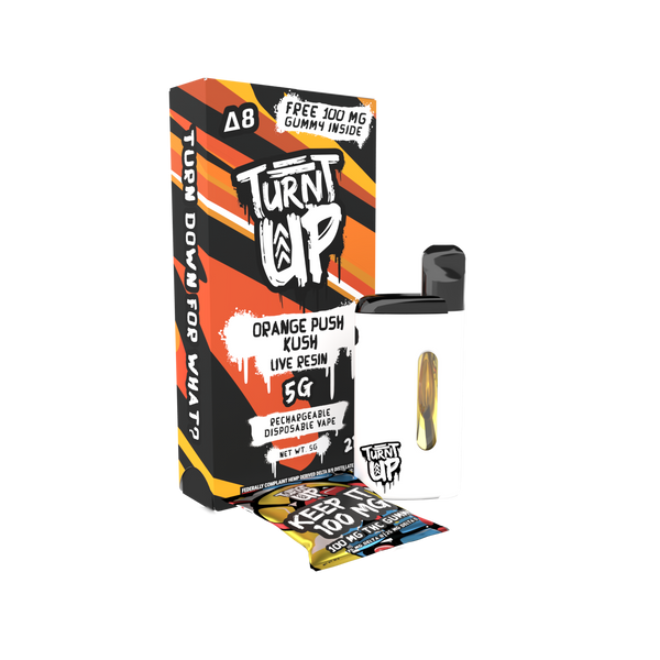 Turnt Up 5g Five Gram Disposable Vape Cart Cartridge Delta 8 Orange Push Kush Rechargeable Free Gummy Keep It 100 Turn Down For What delta 8 disposable,delta 8 disposable vape,best delta 8 disposable