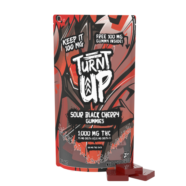 TURNT UP - SOUR BLACK CHERRY GUMMIES 1000MG 10PK  thc gummies