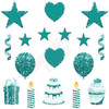 17pc HBD - Essentials Set - Style A - Chunky Glitter Teal - Yard Cards
