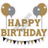 Happy Birthday with Balloons and Banner - Old Gold and Silver - Style A - Yard Card