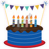 Birthday Cake - Blue with Candles and Banner - Style A - Yard Card