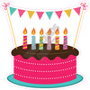 Birthday Cake - Pink with Candles and Banner - Style A - Yard Card