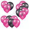 Balloon Cluster - Hot Pink & Black With Stars - Yard Card
