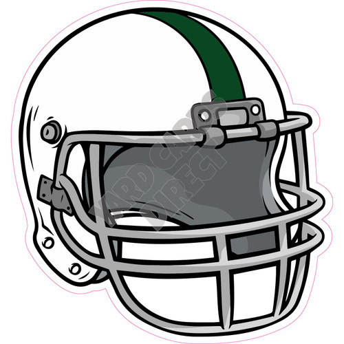 Football Helmet - White with Dark Green Stripe - Style A - Yard Card