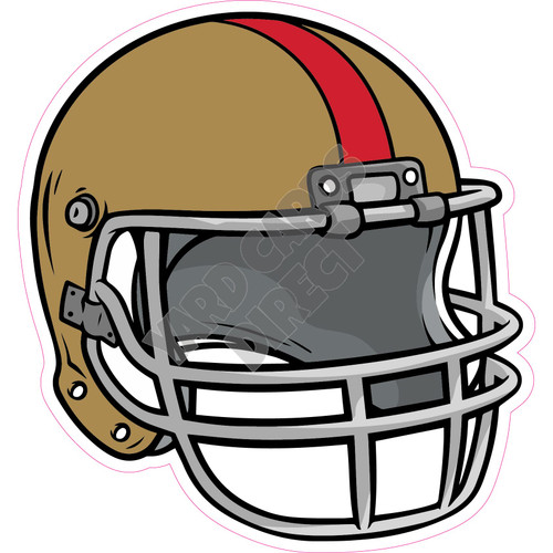 Football Helmet - Old Gold with Red Stripe - Style A - Yard Card