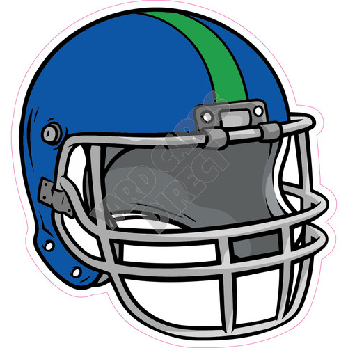 Football Helmet - Medium Blue With Medium Green Stripe - Style A - Yard Card