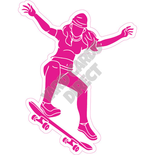 Silhouette - Skater Girl - Hot Pink - Style D - Yard Card