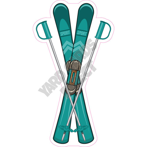 Skis and Poles - Teal - Style A - Yard Card